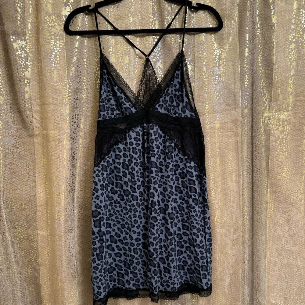 Victorias Secret Black Gray Cheetah Racerback Soft Nightgown Large NWOT